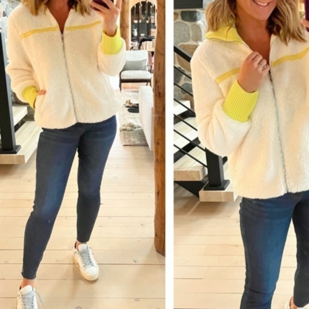 NWT THML WOMEN Fleece Jacket Size L Color White/Neon
